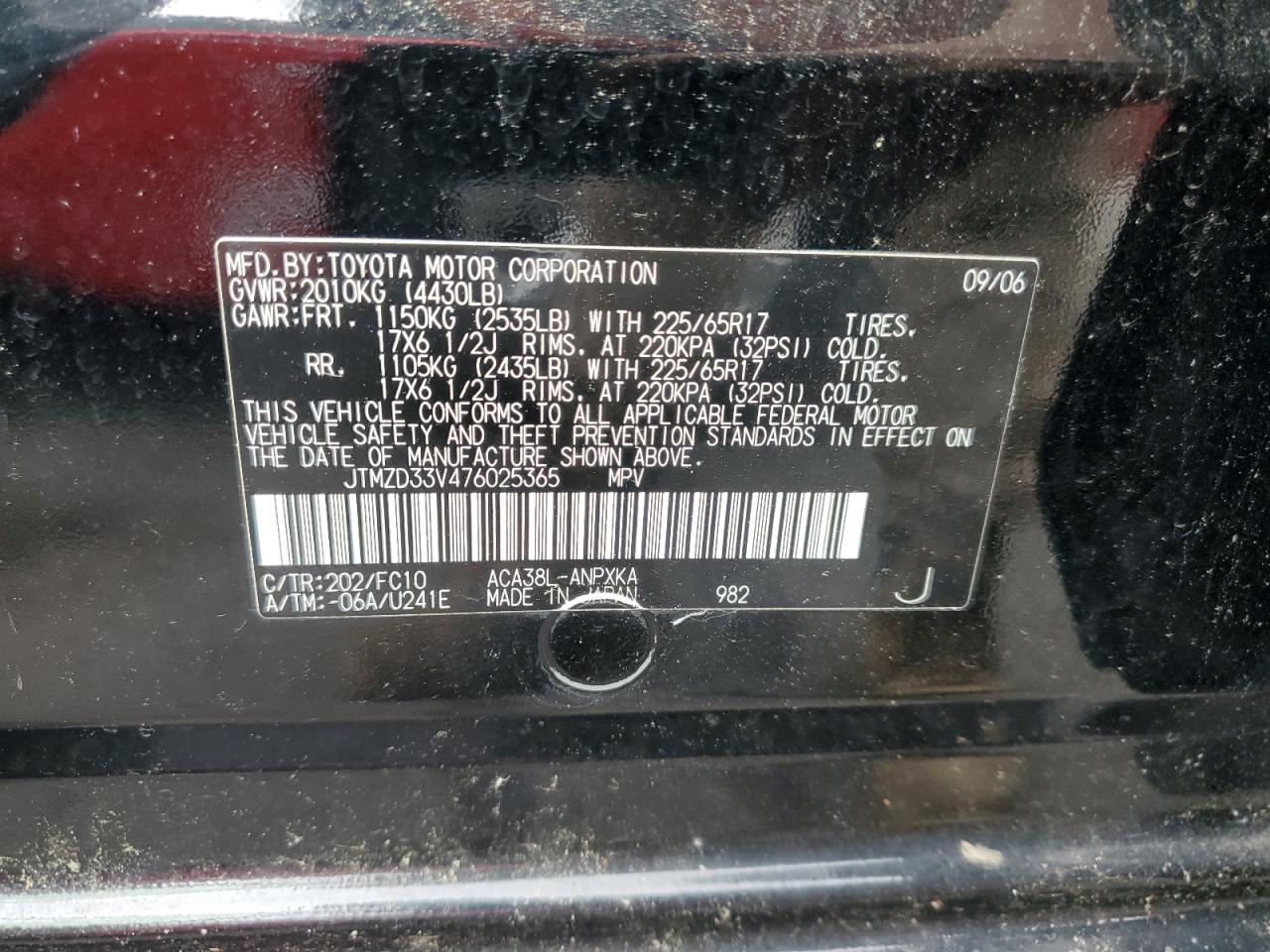 2007 Toyota Rav4 VIN: JTMZD33V476025365 Lot: 61011744