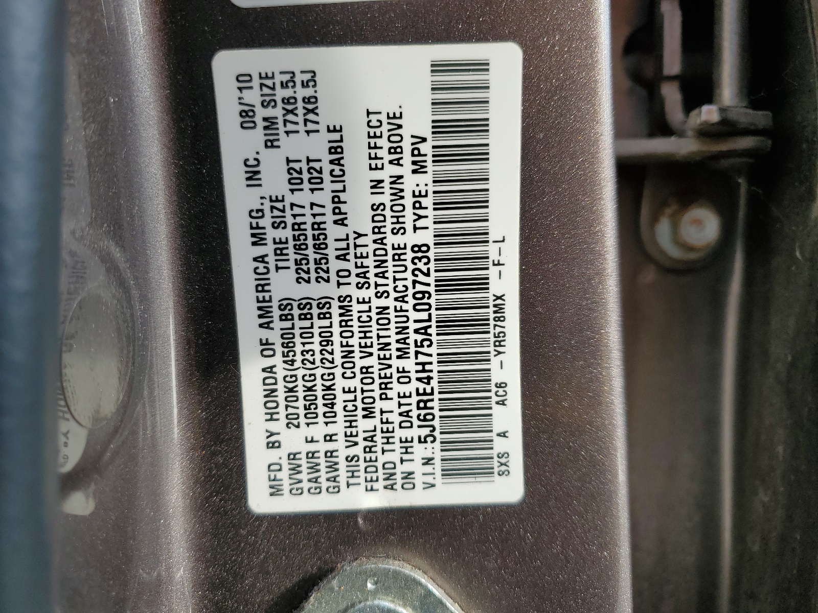 5J6RE4H75AL097238 2010 Honda Cr-V Exl