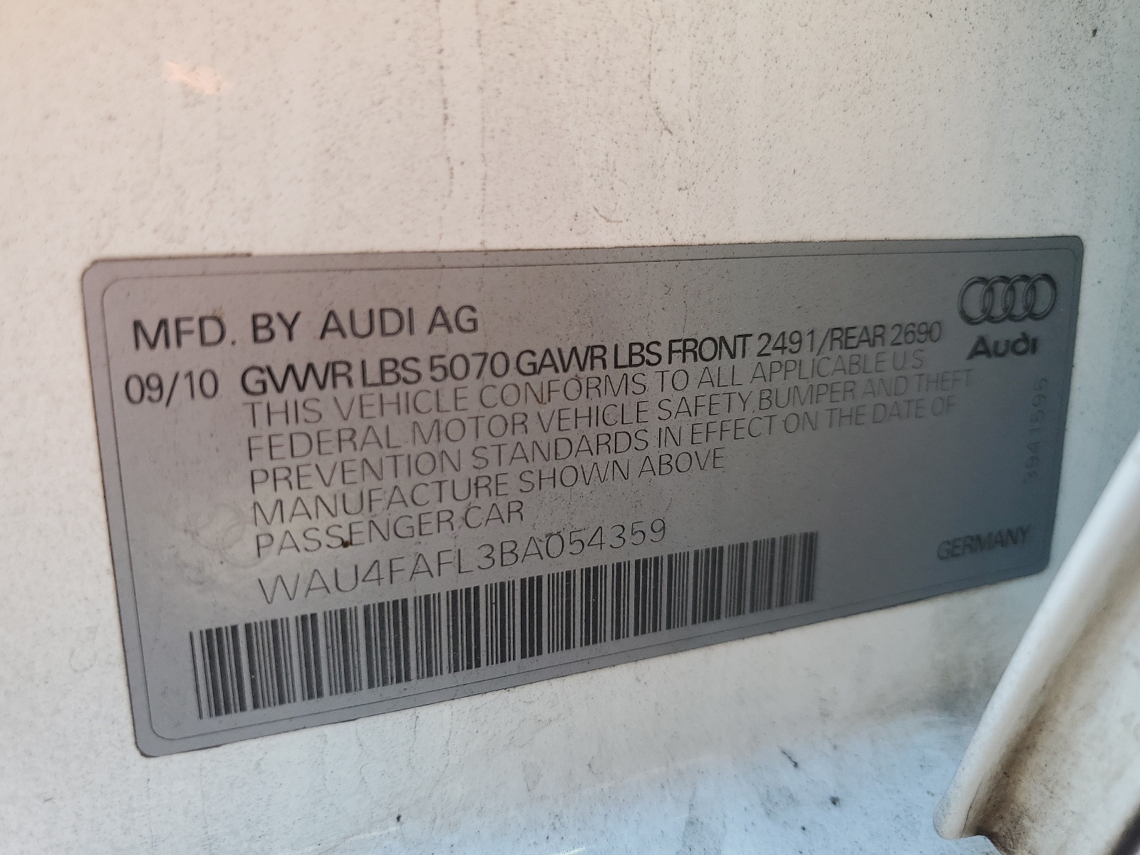 WAU4FAFL3BA054359 2011 Audi A4 Prestige