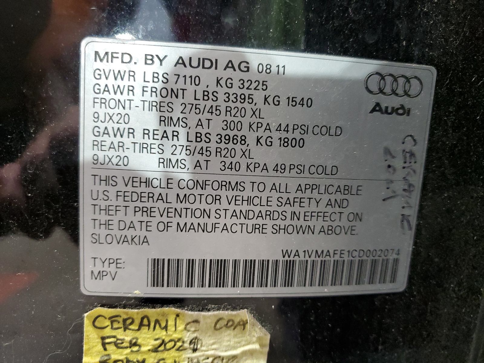 WA1VMAFE1CD002074 2012 Audi Q7 Prestige