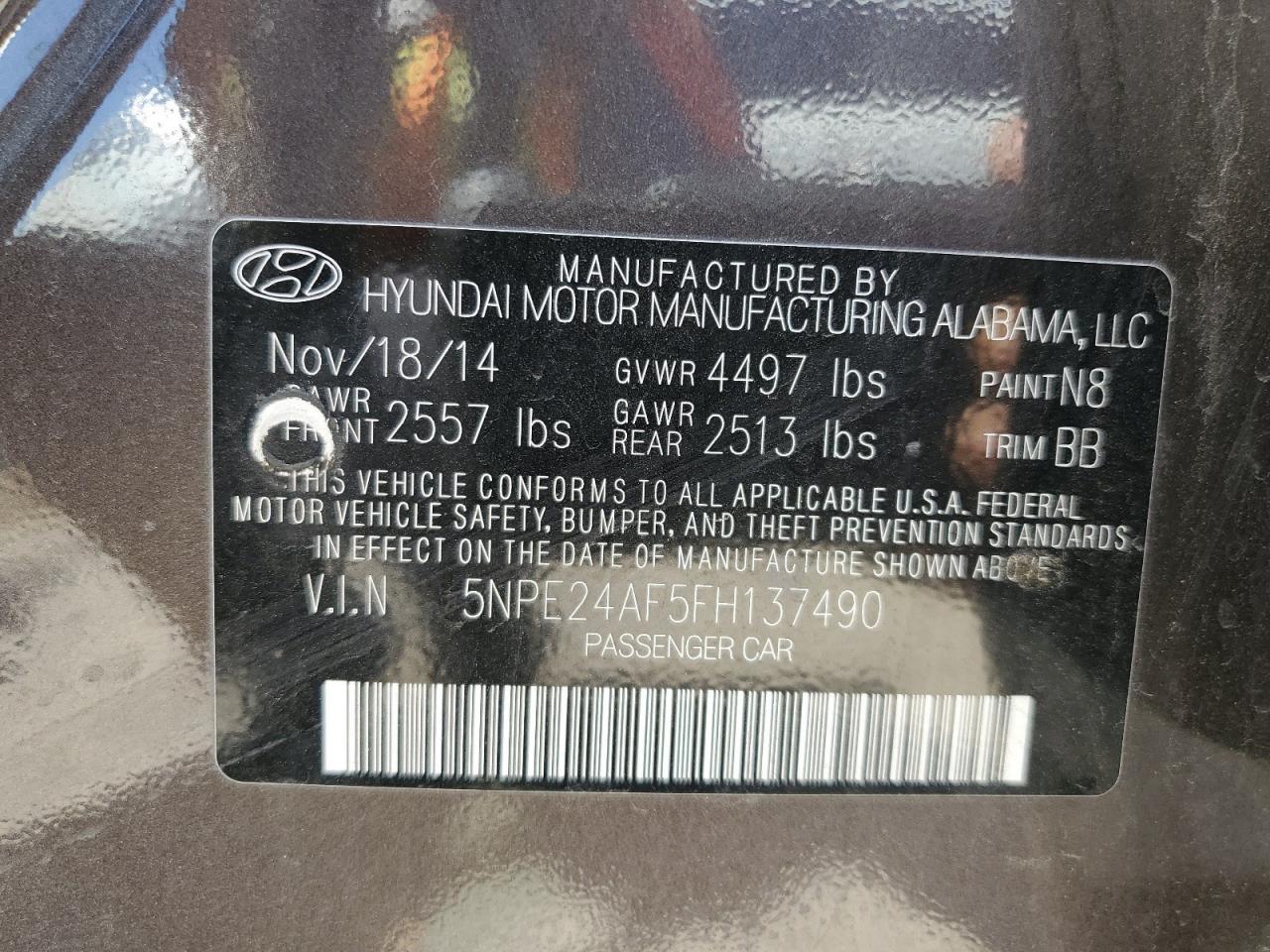 2015 Hyundai Sonata Se VIN: 5NPE24AF5FH137490 Lot: 61025764