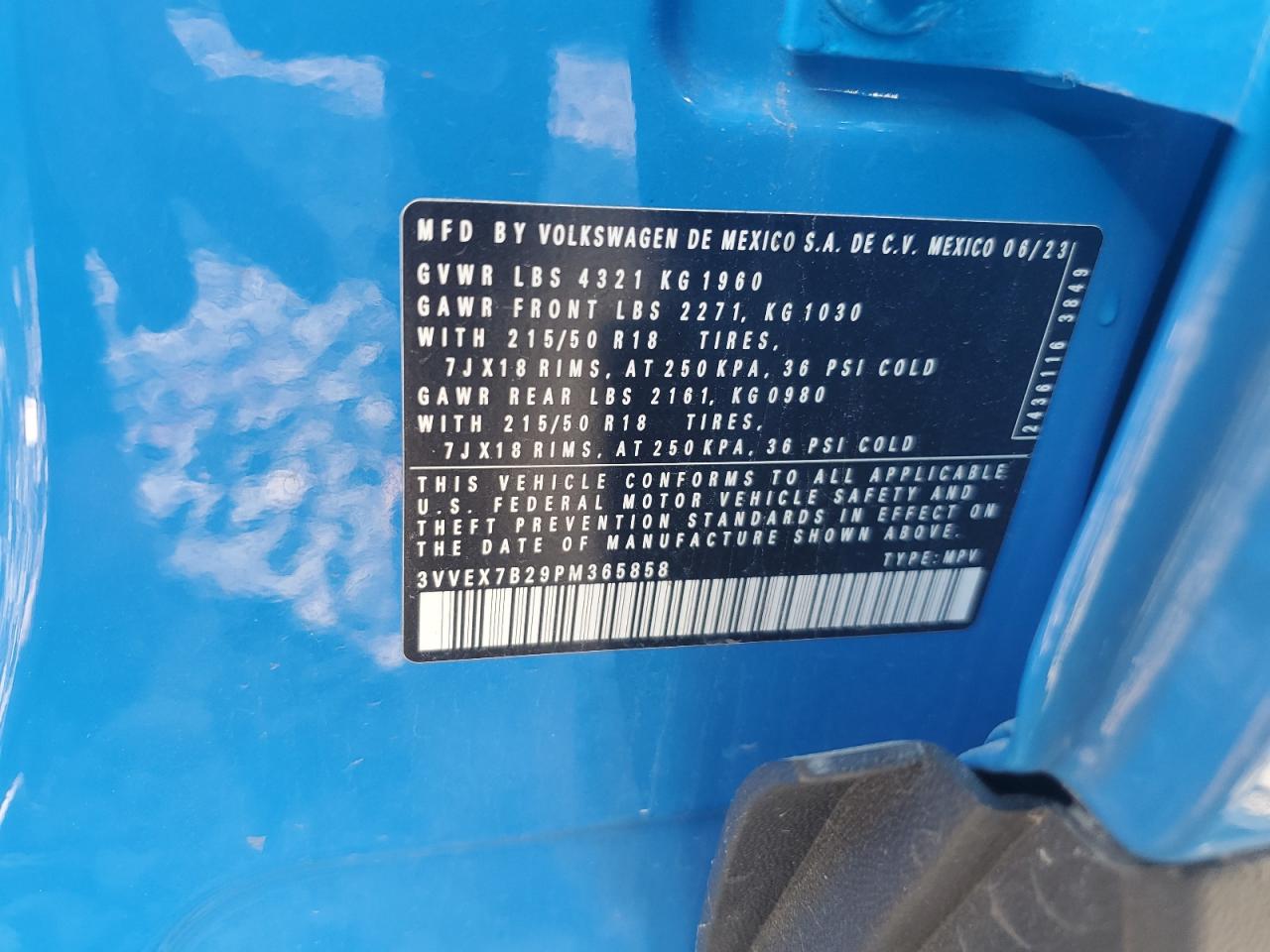 2023 Volkswagen Taos Se VIN: 3VVEX7B29PM365858 Lot: 62248914