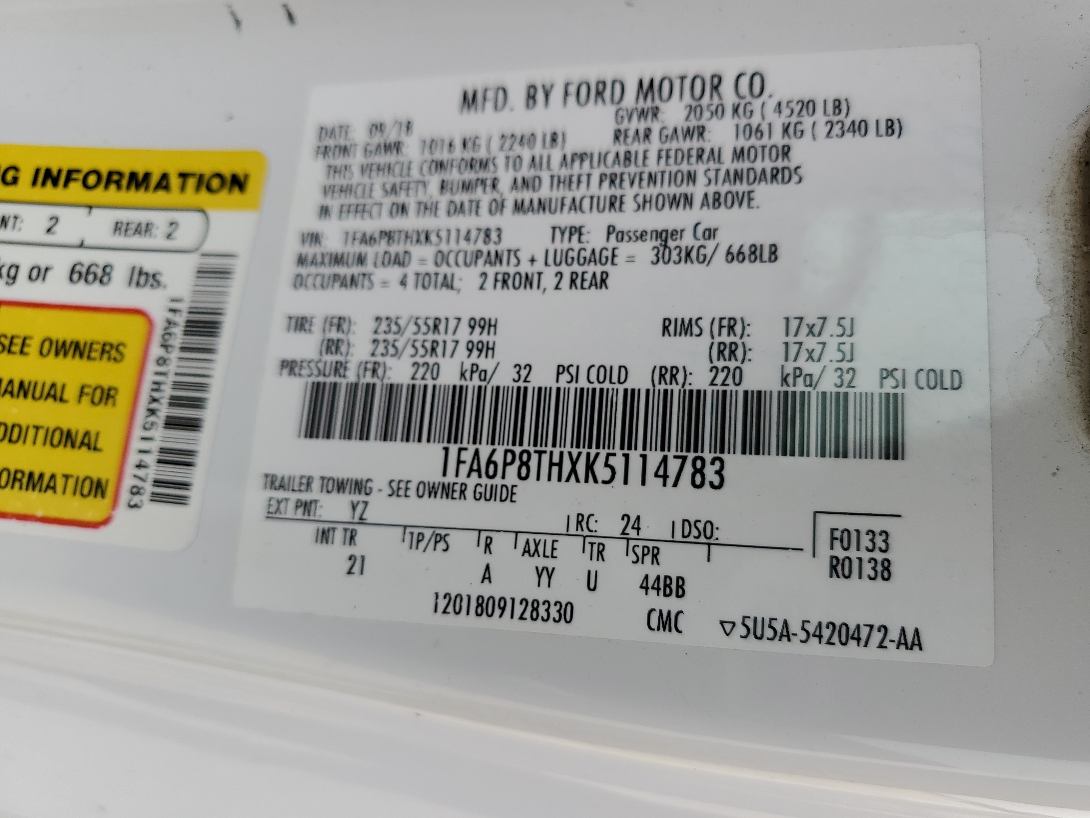 1FA6P8THXK5114783 2019 Ford Mustang