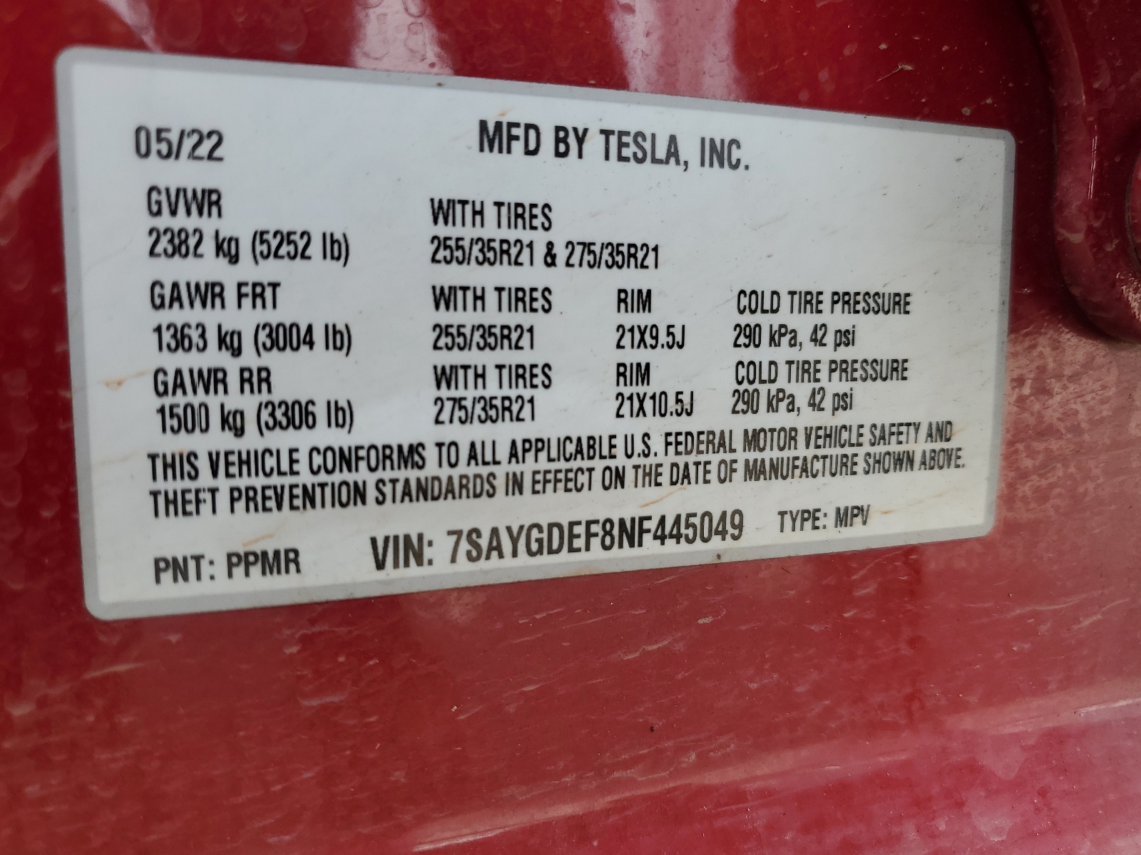 7SAYGDEF8NF445049 2022 Tesla Model Y