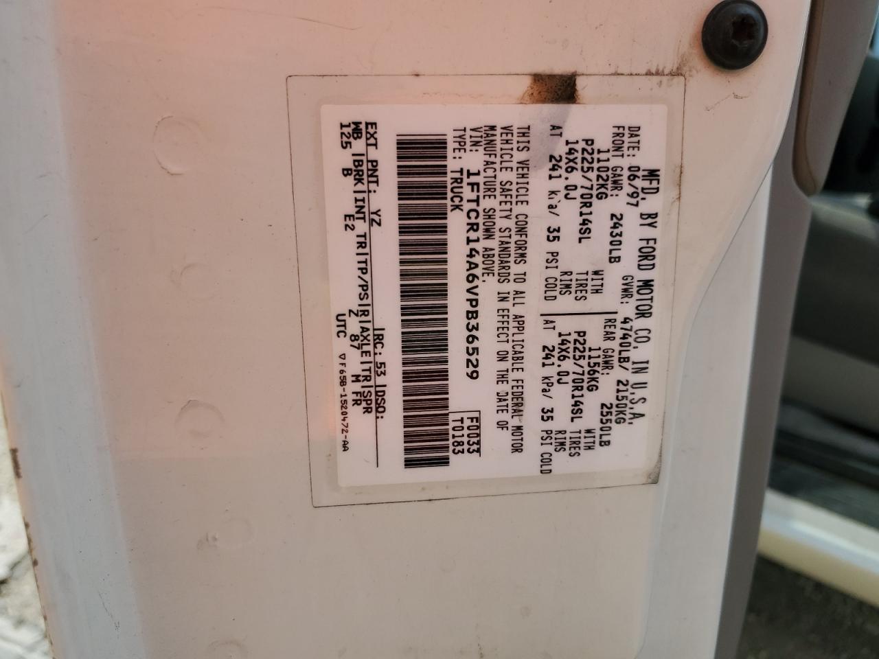 1997 Ford Ranger Super Cab VIN: 1FTCR14A6VPB36529 Lot: 63106394