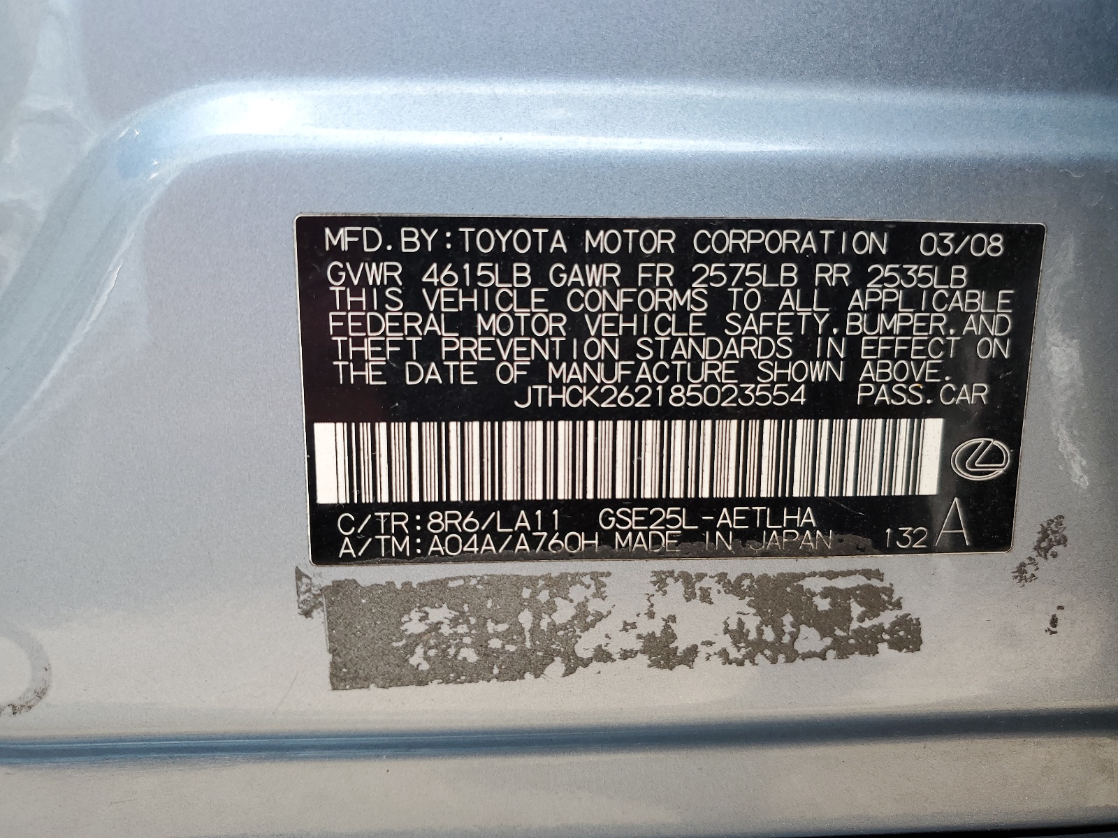 JTHCK262185023554 2008 Lexus Is 250