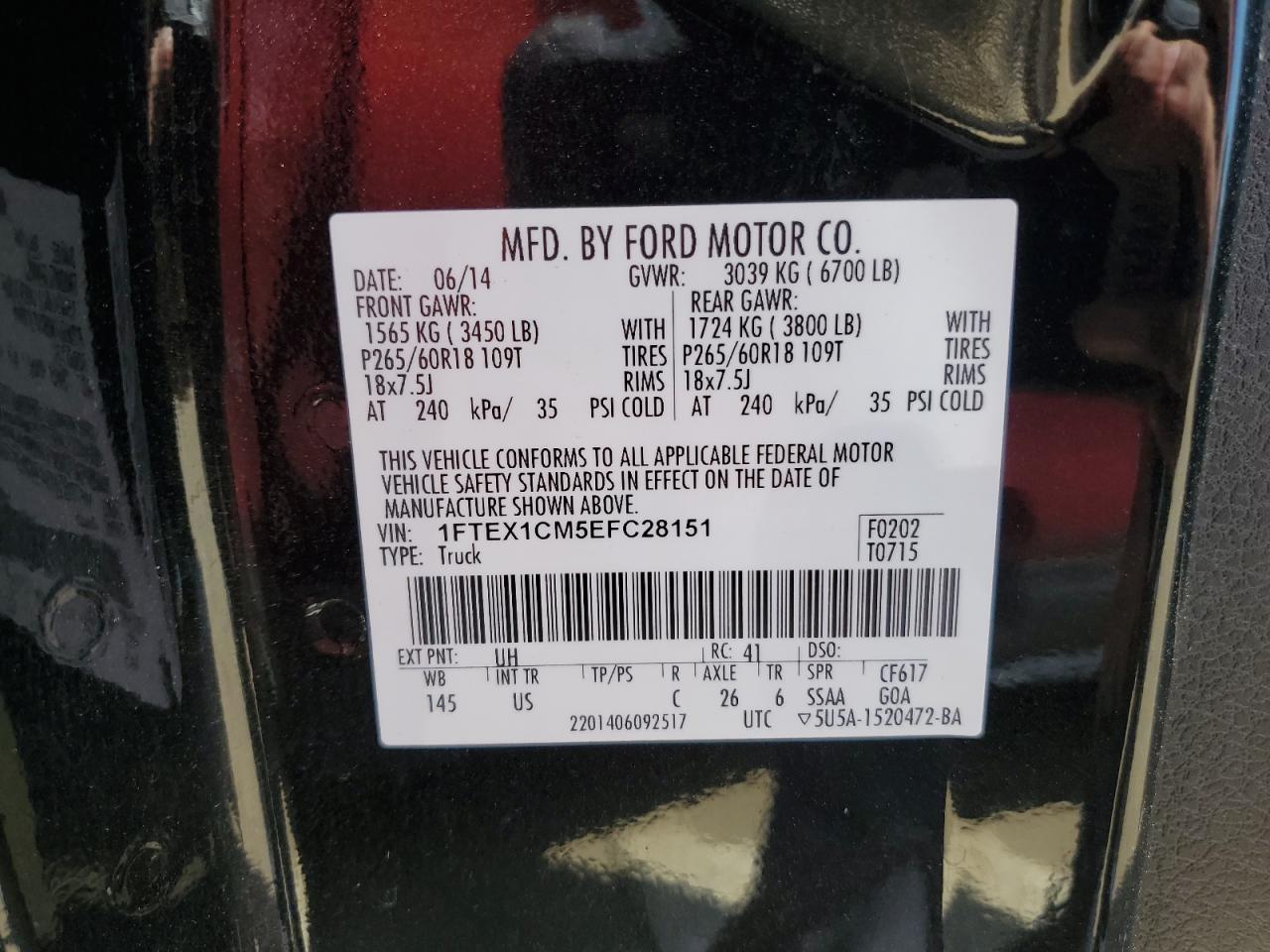 2014 Ford F150 Super Cab VIN: 1FTEX1CM5EFC28151 Lot: 64433364