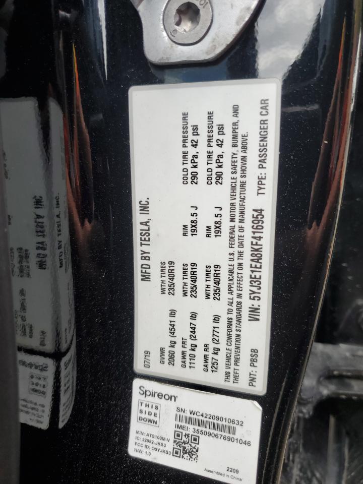 5YJ3E1EA8KF416954 2019 Tesla Model 3