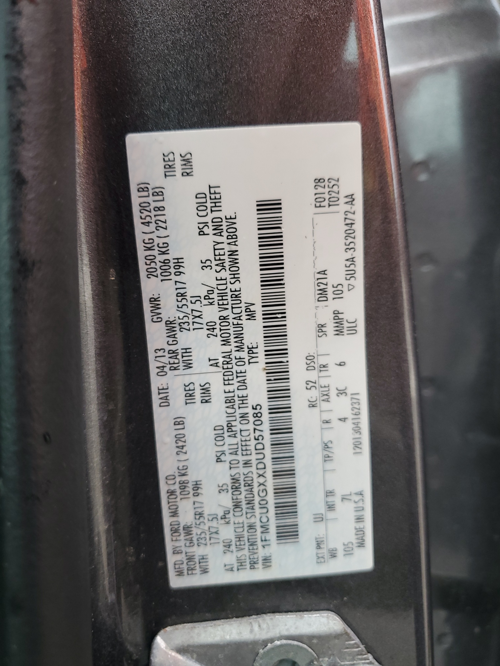 1FMCU0GXXDUD57085 2013 Ford Escape Se