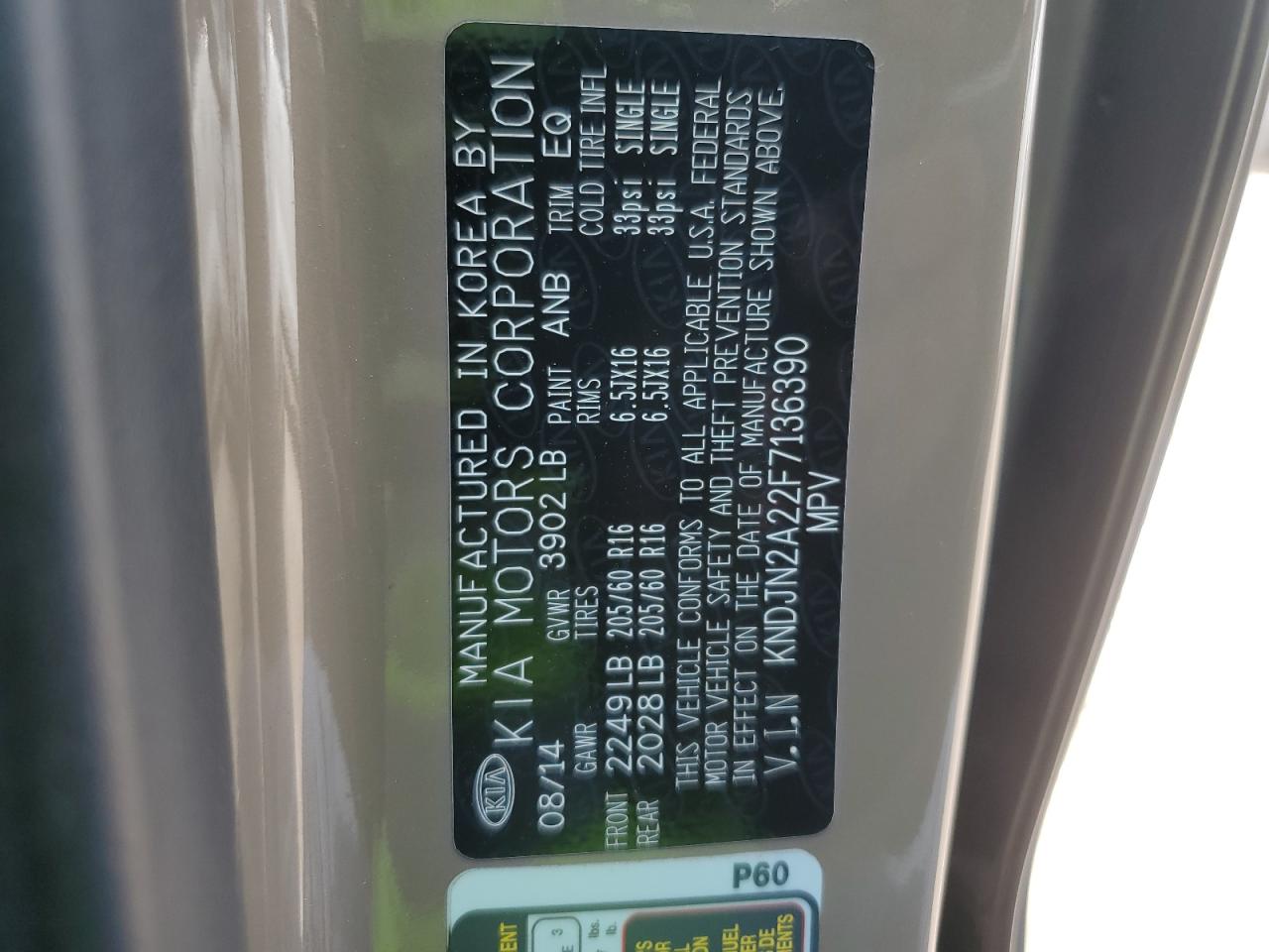 2015 Kia Soul VIN: KNDJN2A22F7136390 Lot: 64182424