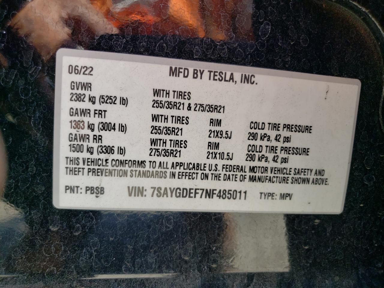 7SAYGDEF7NF485011 2022 Tesla Model Y