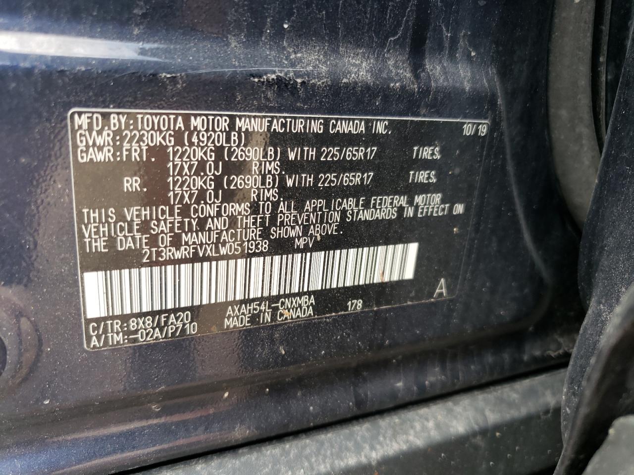 2020 Toyota Rav4 Xle VIN: 2T3RWRFVXLW051938 Lot: 62443264