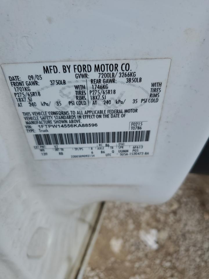 2006 Ford F150 Supercrew VIN: 1FTPW14556KA88596 Lot: 64412464