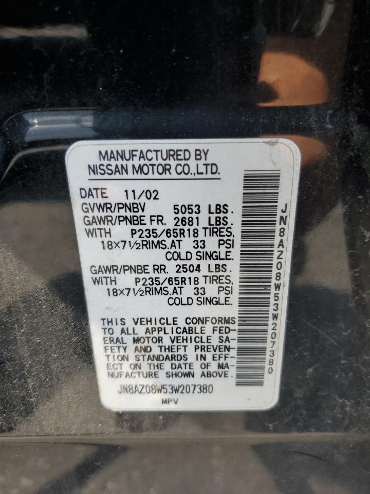2003 Nissan Murano Sl VIN: JN8AZ08W53W207380 Lot: 63068644