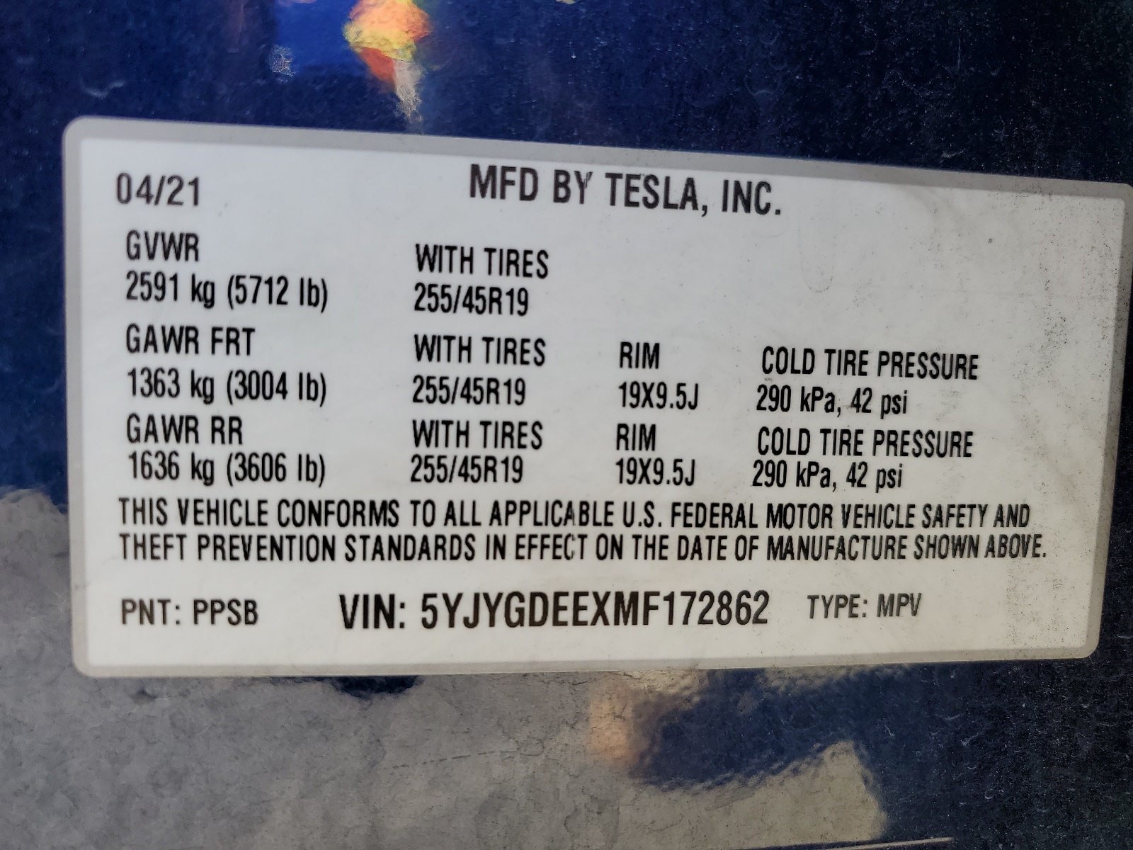 5YJYGDEEXMF172862 2021 Tesla Model Y