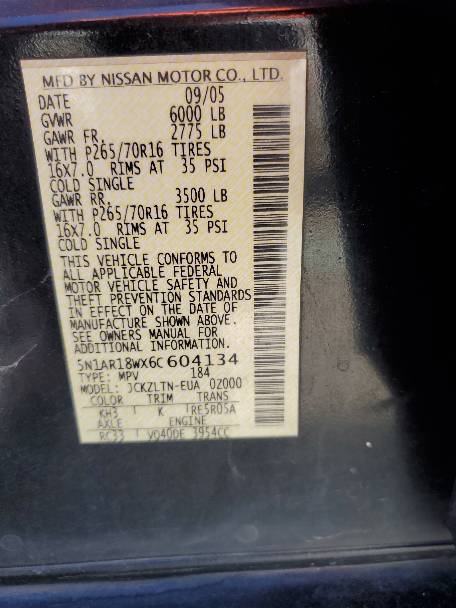 5N1AR18WX6C604134 2006 Nissan Pathfinder Le