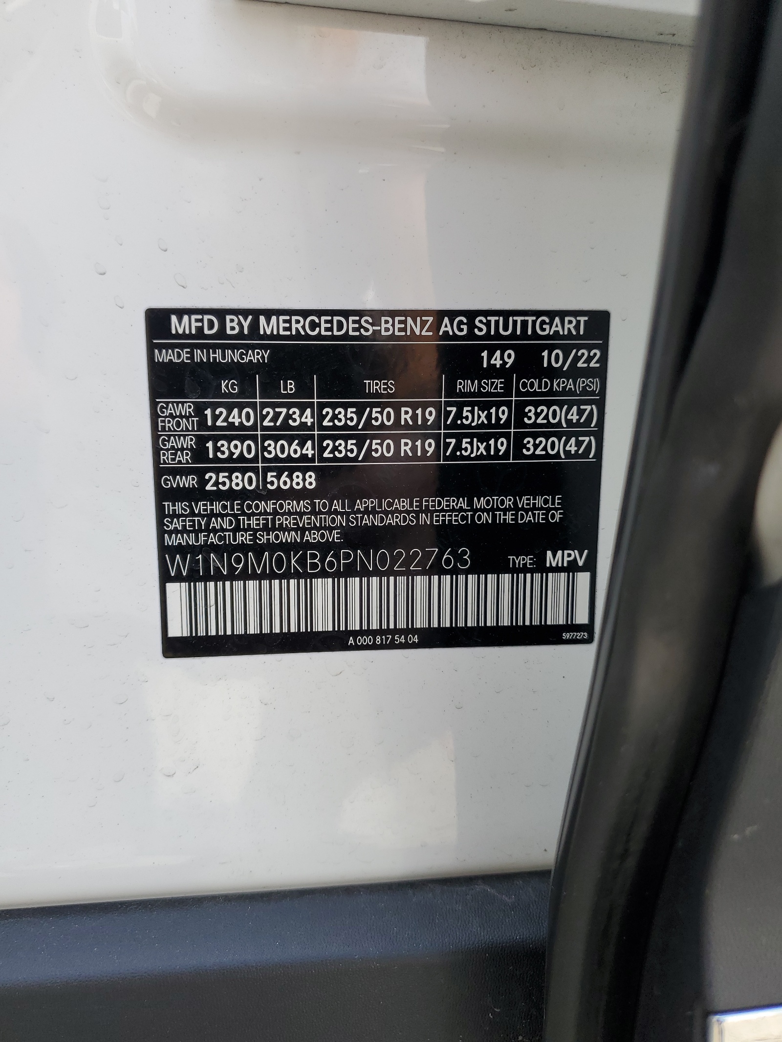 W1N9M0KB6PN022763 2023 Mercedes-Benz Eqb 300 4Matic