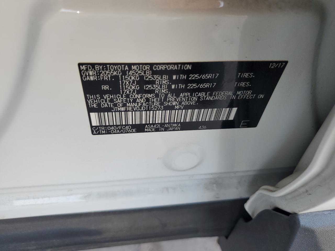 2018 Toyota Rav4 Adventure VIN: JTMWFREV0JD115273 Lot: 64817564