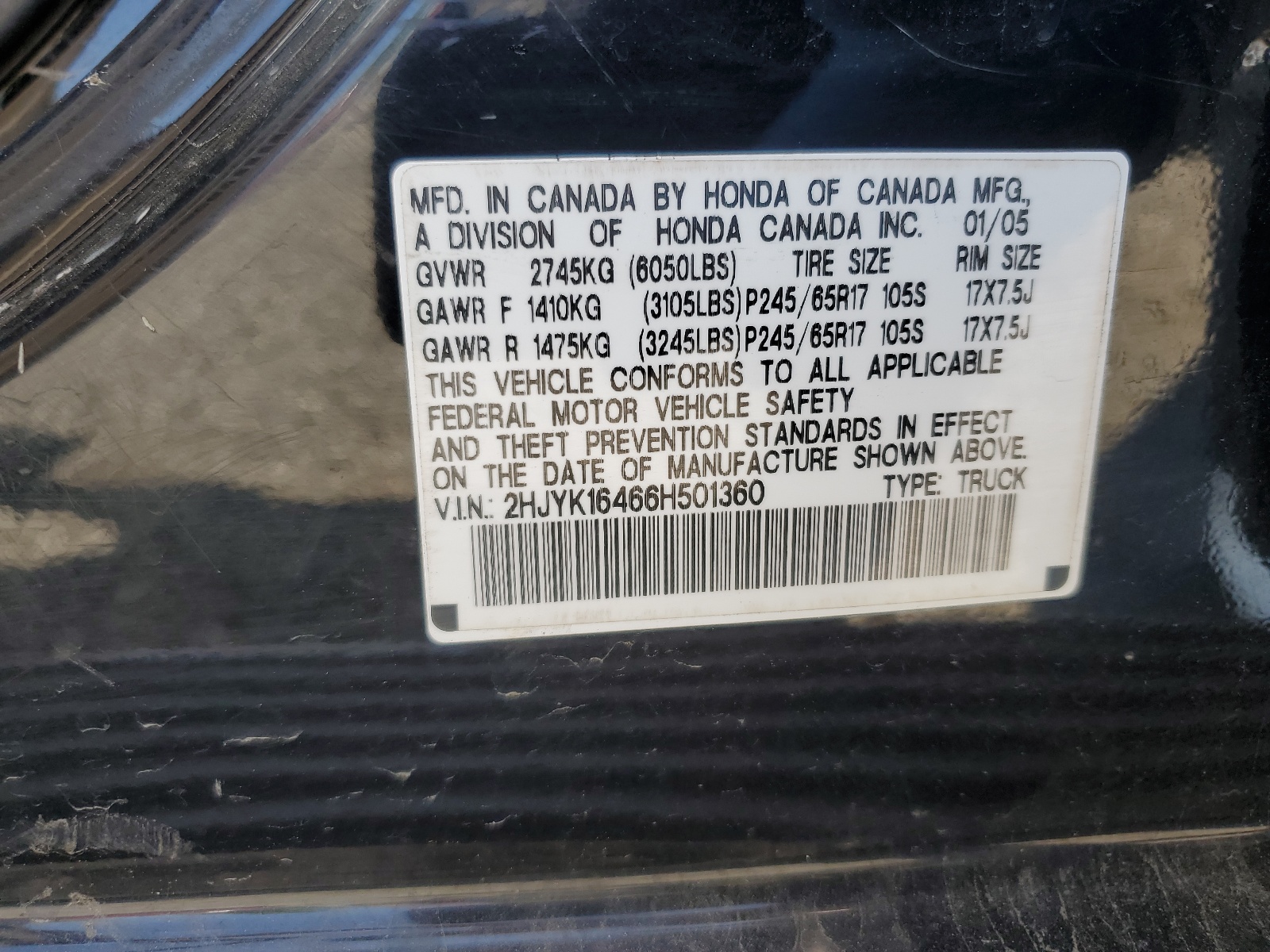 2HJYK16466H501360 2006 Honda Ridgeline Rts