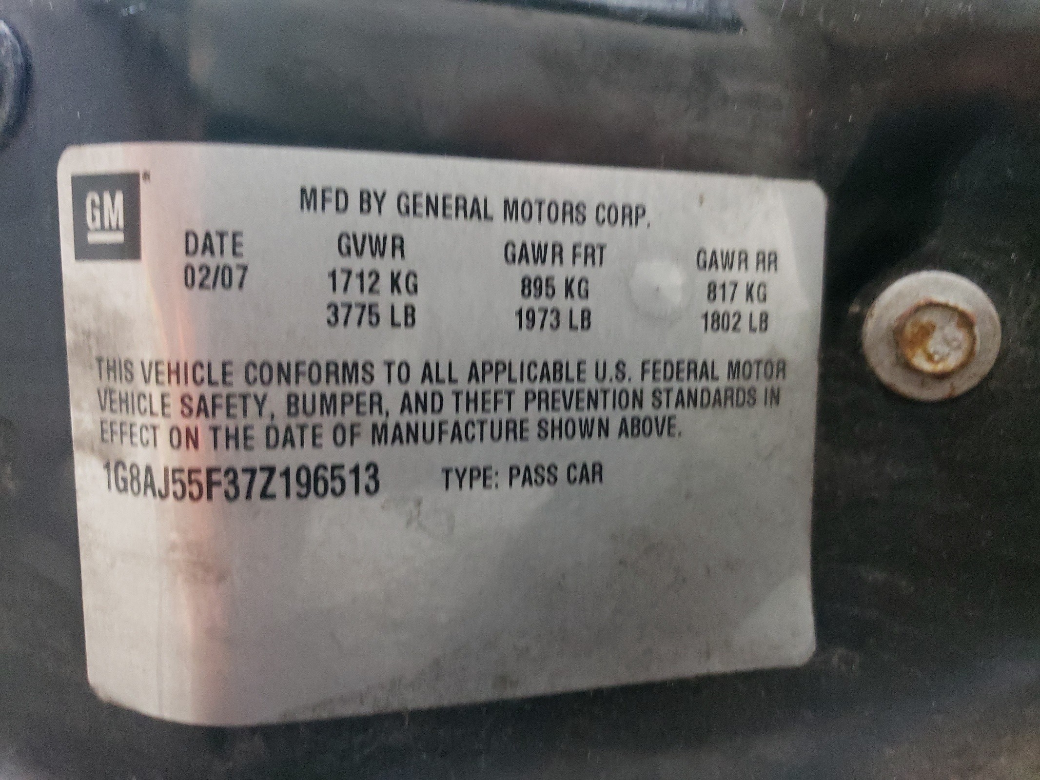 1G8AJ55F37Z196513 2007 Saturn Ion Level 2