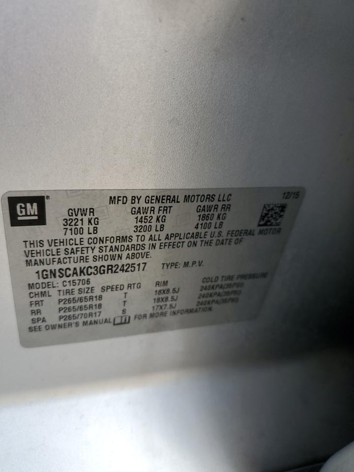 2016 Chevrolet Tahoe C1500 Ls VIN: 1GNSCAKC3GR242517 Lot: 61825414