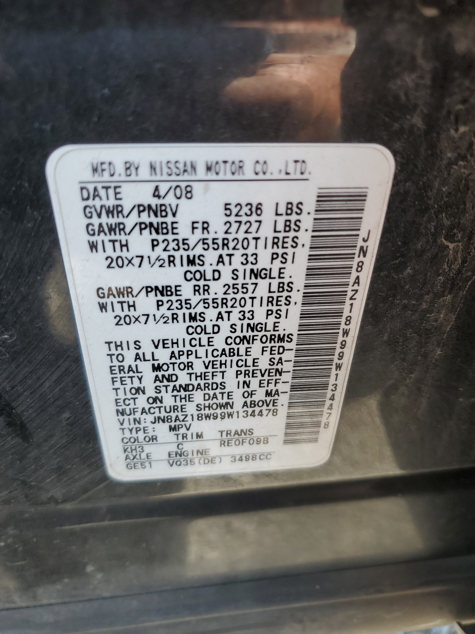 JN8AZ18W99W134478 2009 Nissan Murano S