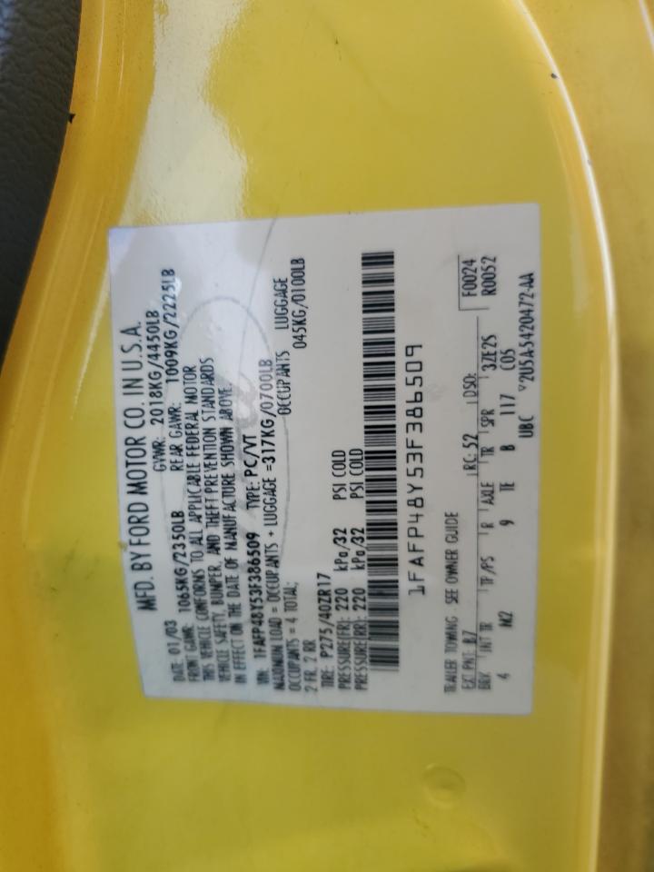 2003 Ford Mustang Cobra Svt VIN: 1FAFP48Y53F386509 Lot: 63694304