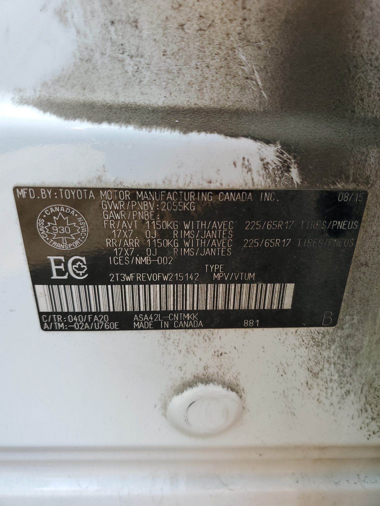 2T3WFREV0FW215142 2015 Toyota Rav4 Xle