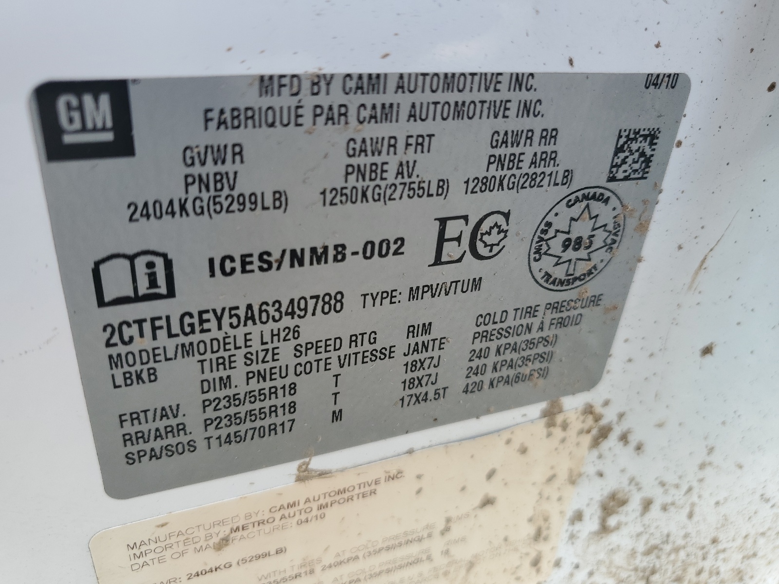 2CTFLGEY5A6349788 2010 GMC Terrain Slt