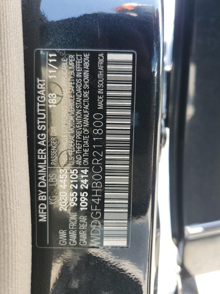 2012 Mercedes-Benz C 250 VIN: WDDGF4HB0CR211800 Lot: 65280694