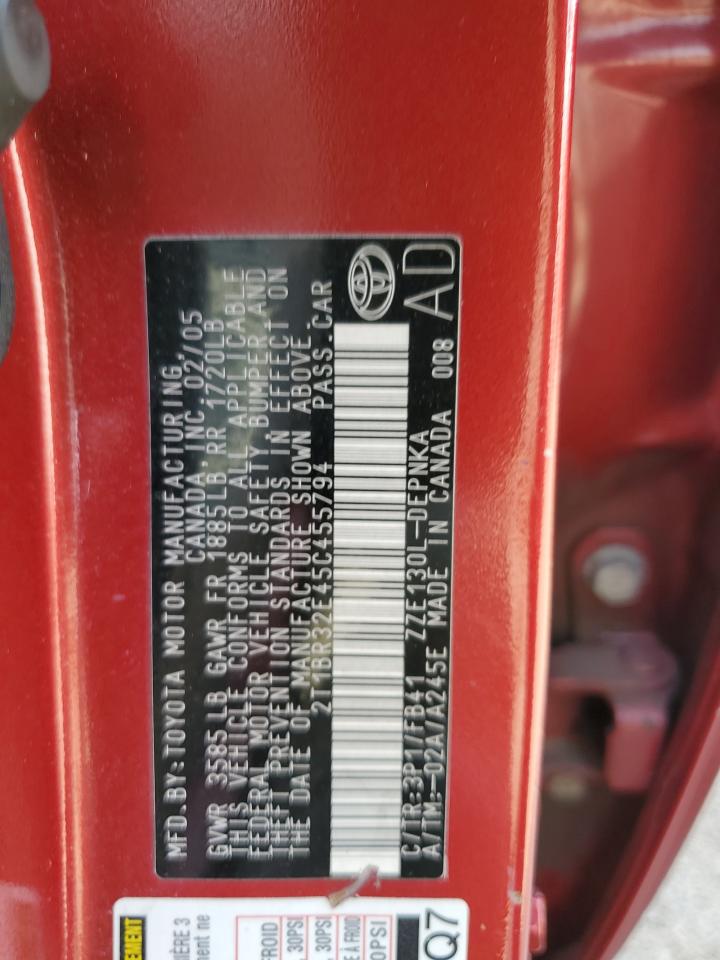 2005 Toyota Corolla Ce VIN: 2T1BR32E45C455794 Lot: 64527354