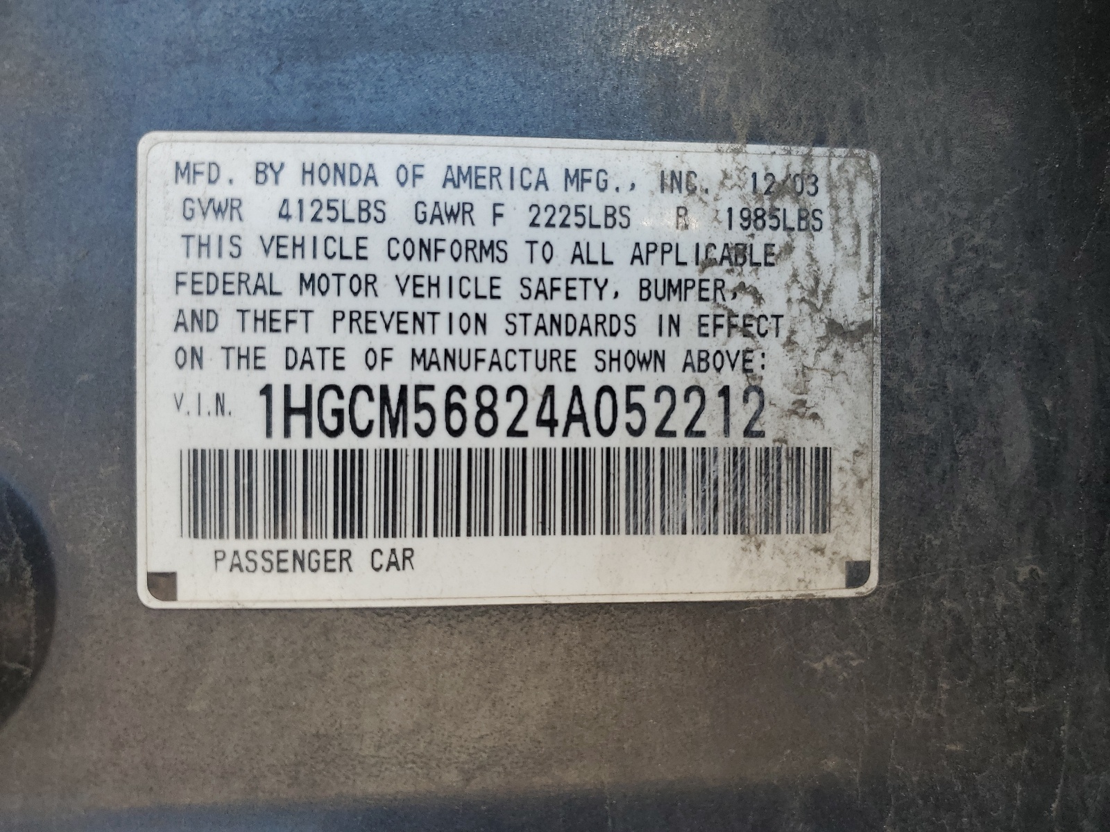 1HGCM56824A052212 2004 Honda Accord Ex