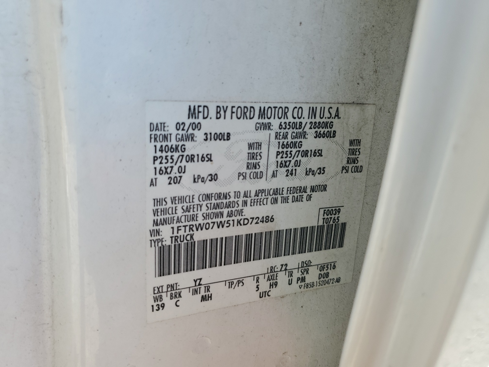 1FTRW07W51KD72486 2001 Ford F150 Supercrew