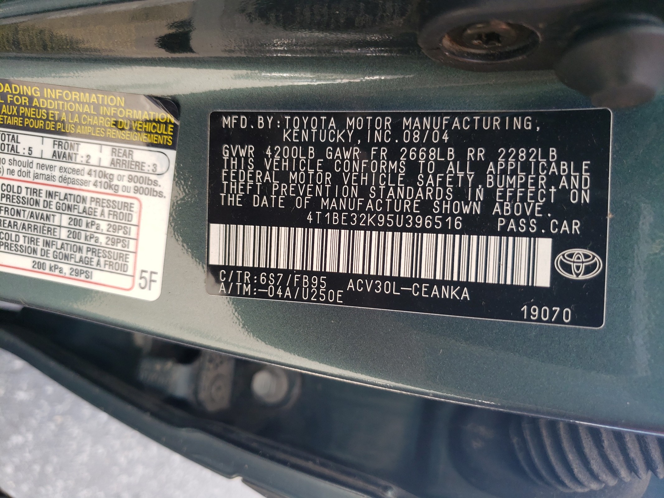 4T1BE32K95U396516 2005 Toyota Camry Le