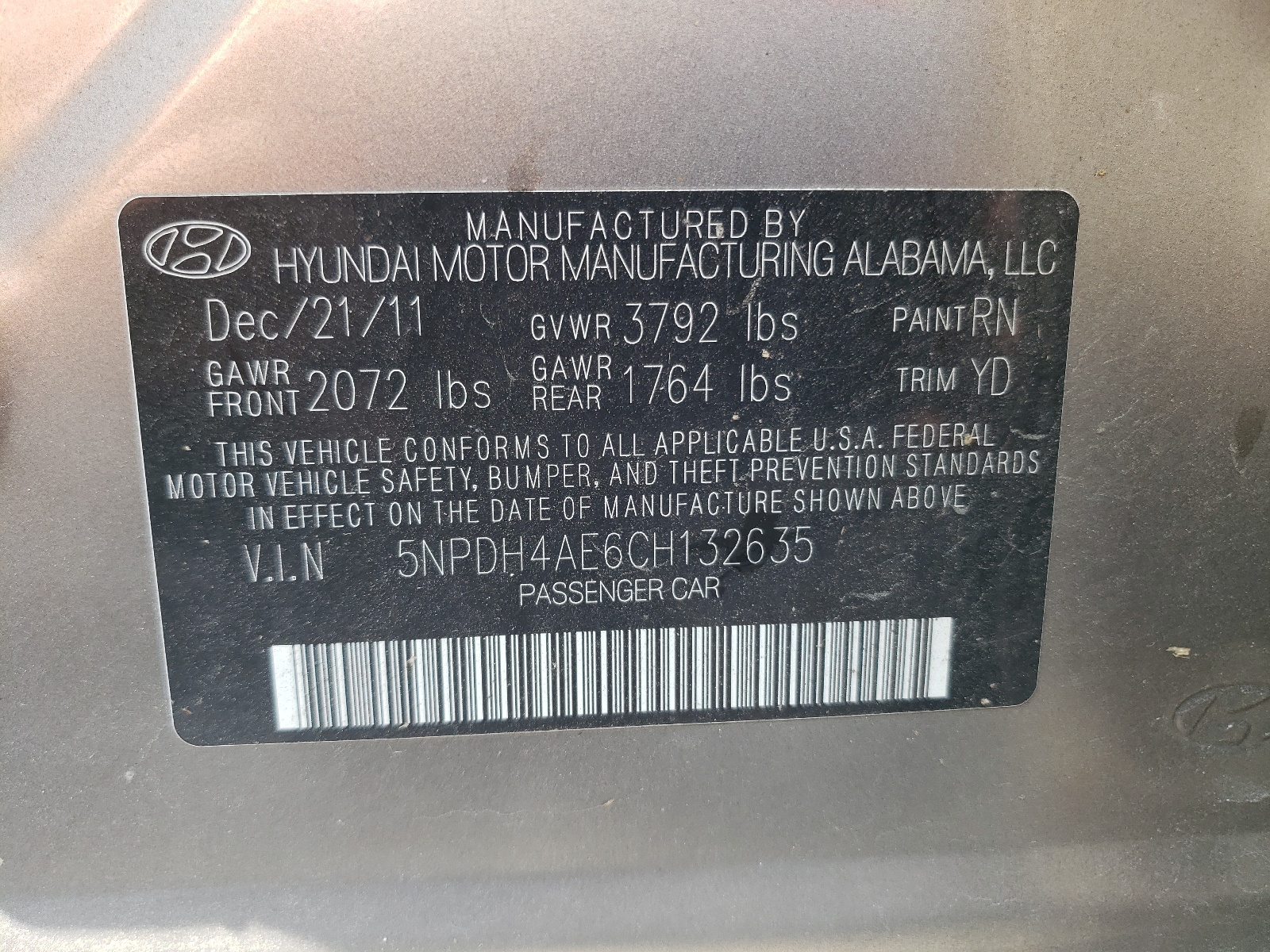 5NPDH4AE6CH132635 2012 Hyundai Elantra Gls