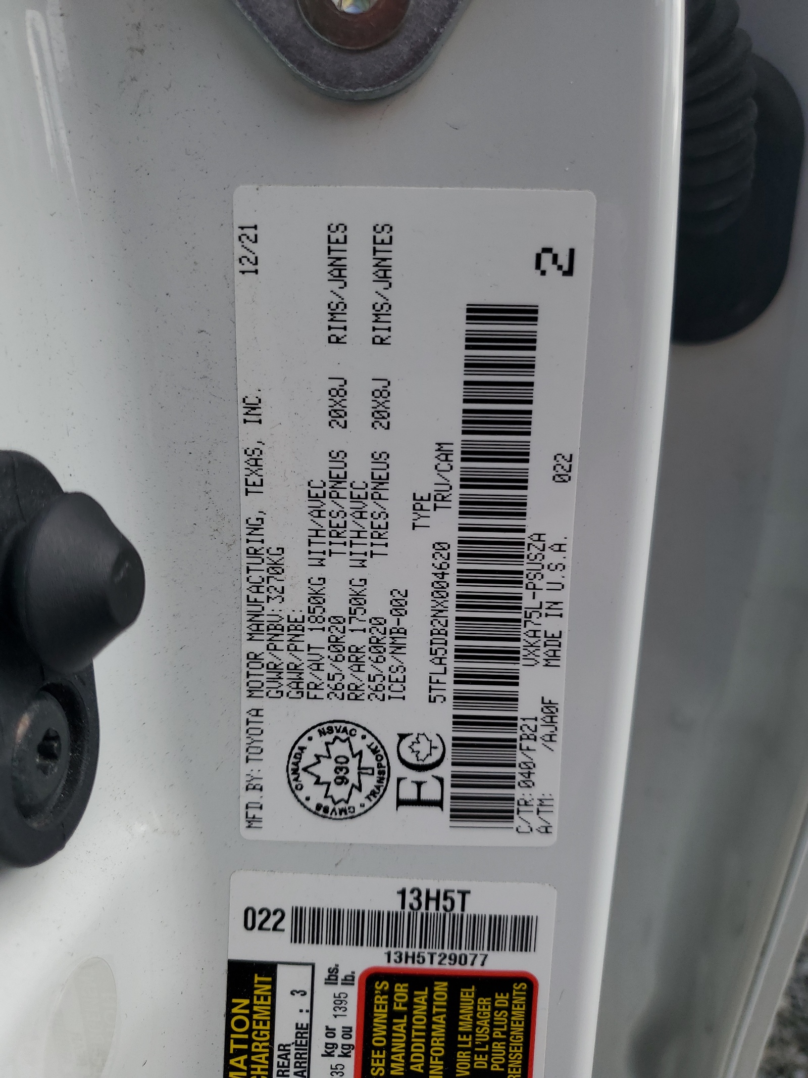 5TFLA5DB2NX004620 2022 Toyota Tundra Crewmax Sr