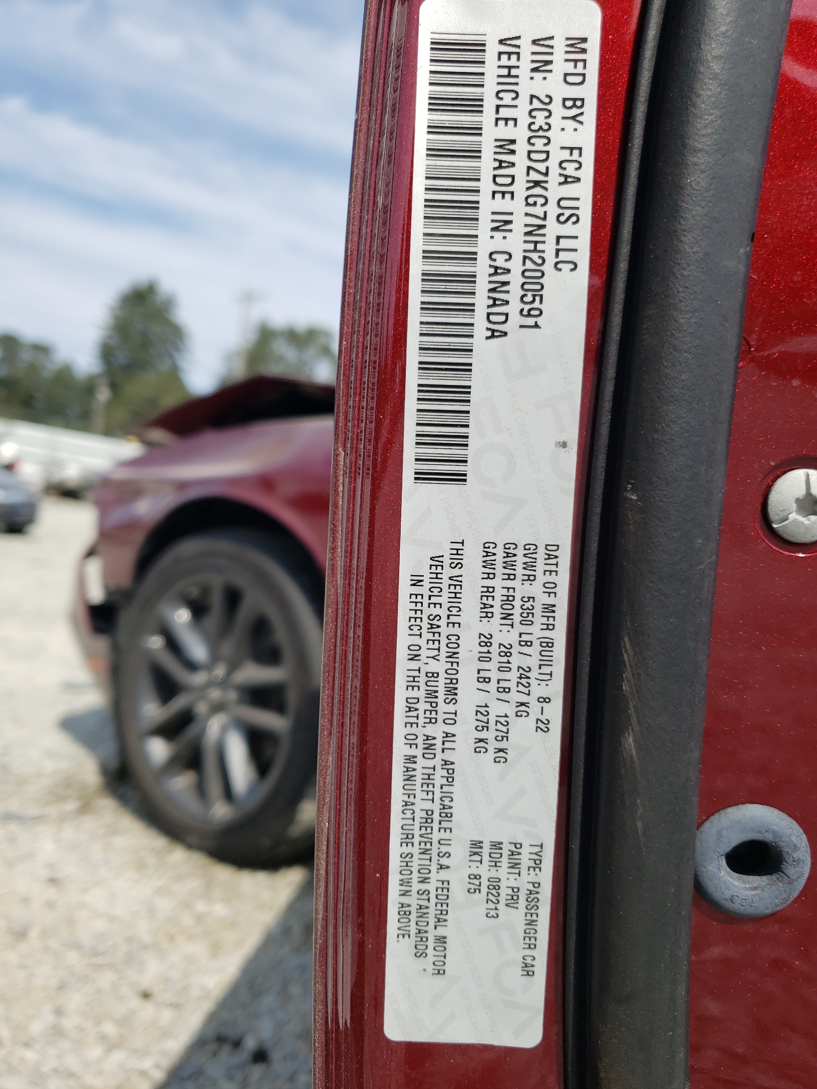 2C3CDZKG7NH200591 2022 Dodge Challenger Gt