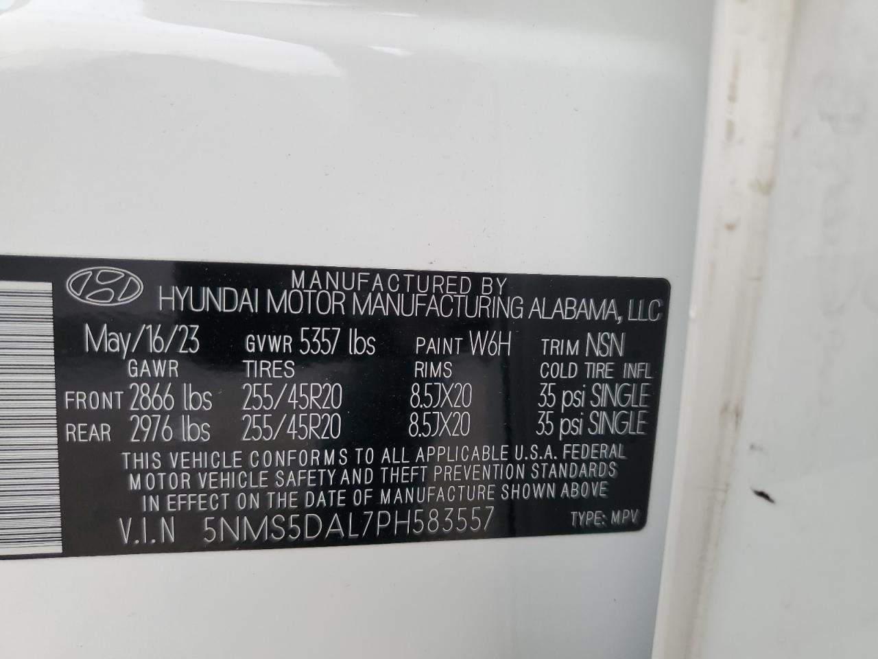 2023 Hyundai Santa Fe Calligraphy VIN: 5NMS5DAL7PH583557 Lot: 64586614