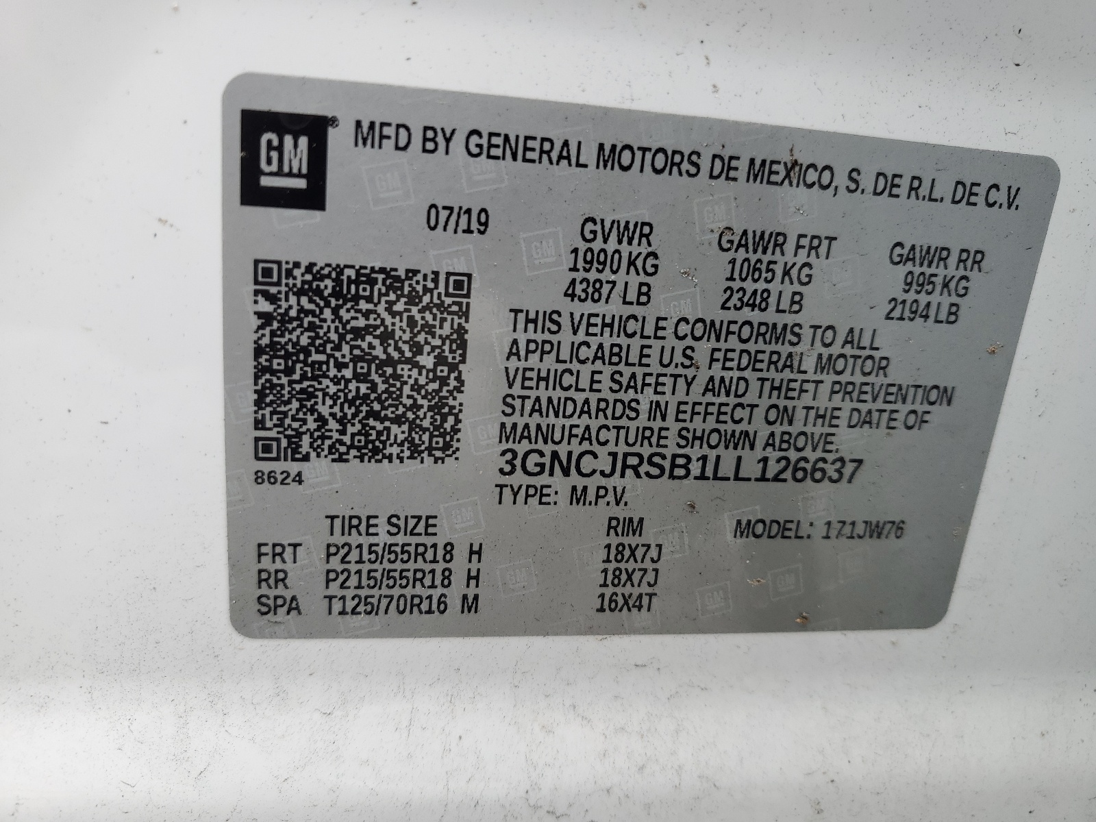 3GNCJRSB1LL126637 2020 Chevrolet Trax Premier