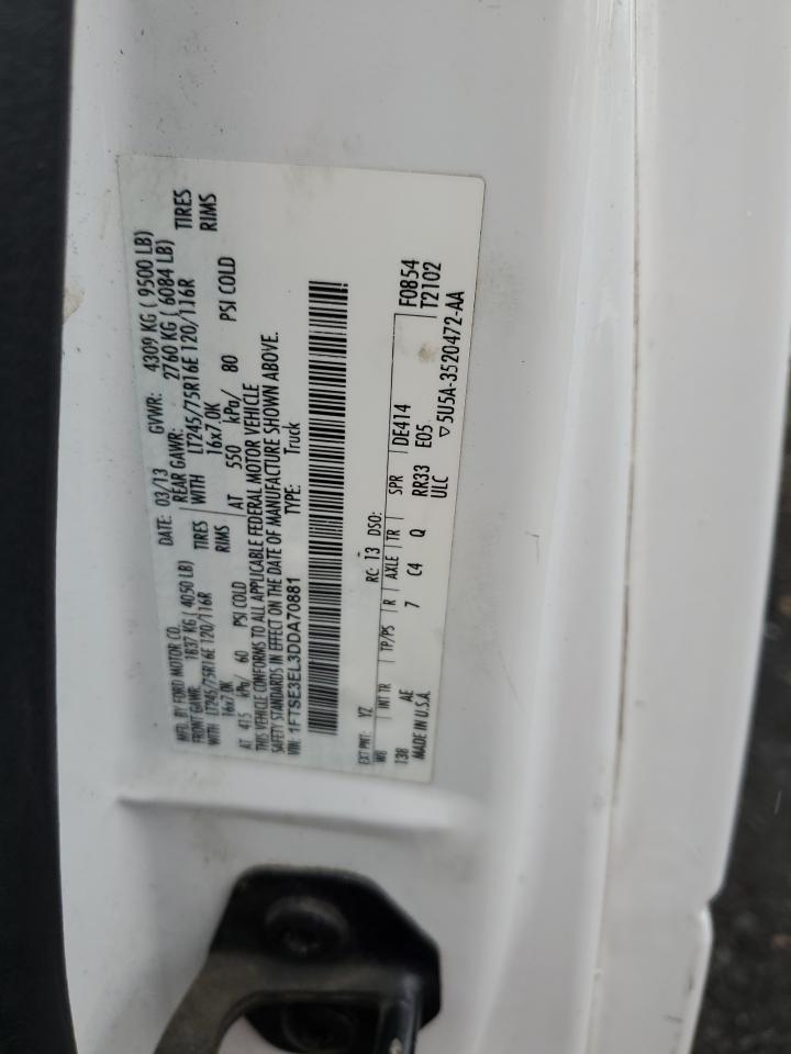 2013 Ford Econoline E350 Super Duty Van VIN: 1FTSE3EL3DDA70881 Lot: 64349474