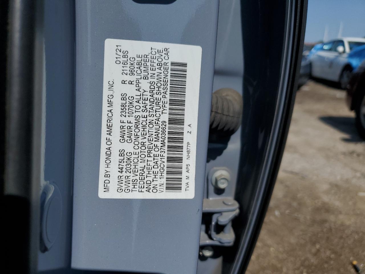 2021 Honda Accord Sport VIN: 1HGCV1F37MA036629 Lot: 63246474