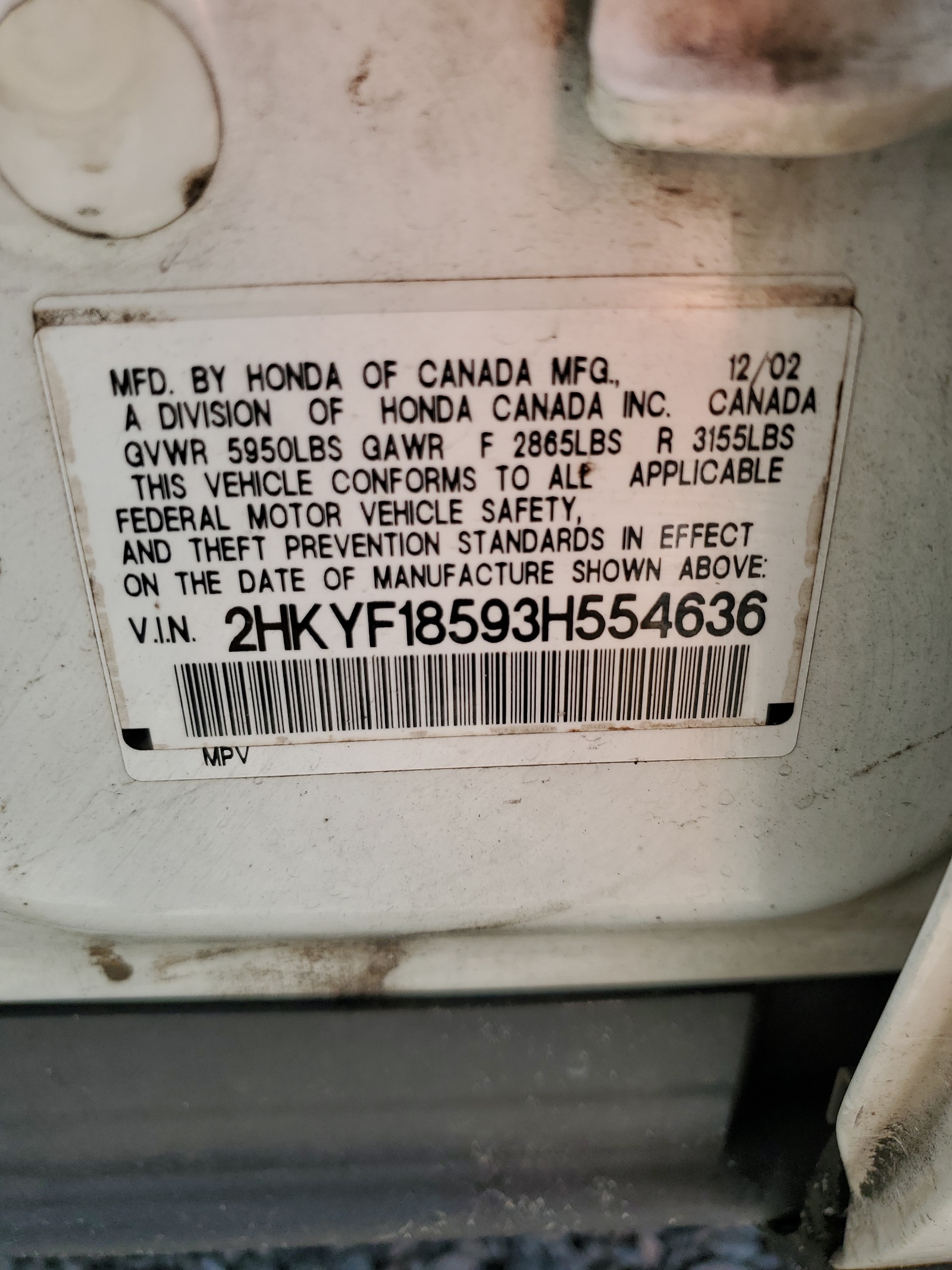 2HKYF18593H554636 2003 Honda Pilot Exl