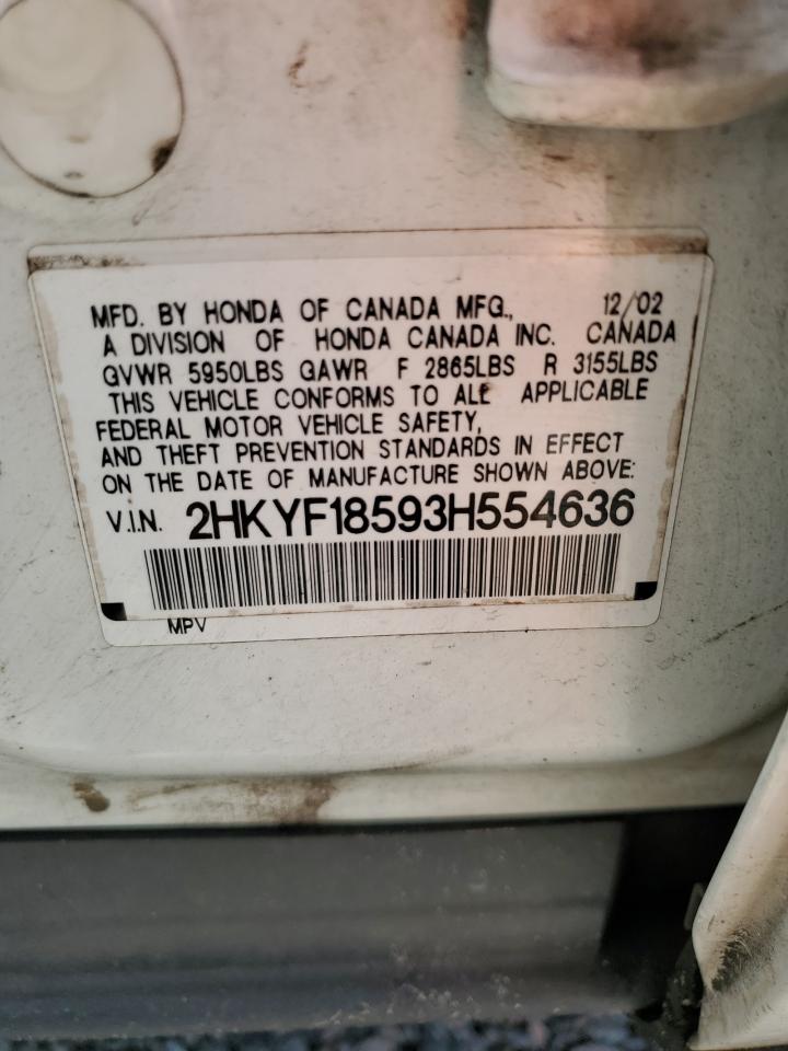 2003 Honda Pilot Exl VIN: 2HKYF18593H554636 Lot: 63672444