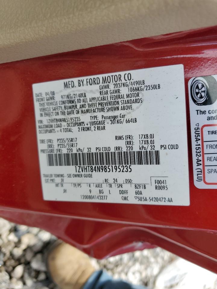 2008 Ford Mustang VIN: 1ZVHT84N985195235 Lot: 65780884
