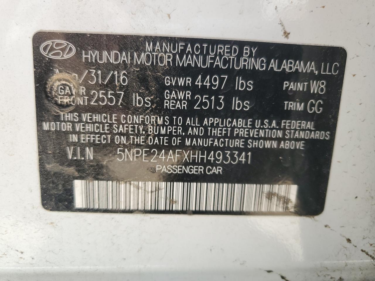 5NPE24AFXHH493341 2017 Hyundai Sonata Se