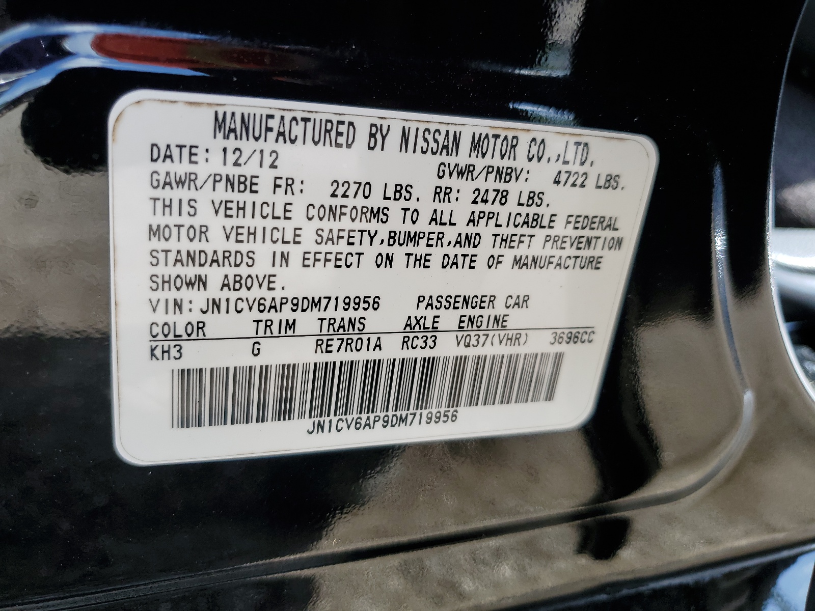 JN1CV6AP9DM719956 2013 Infiniti G37 Base