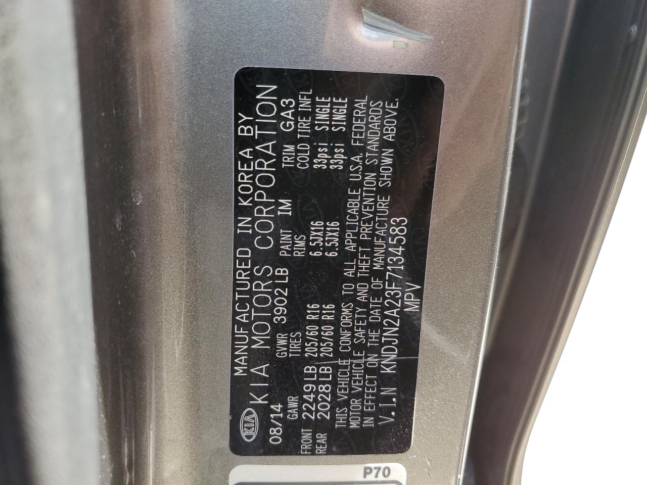 2015 Kia Soul VIN: KNDJN2A23F7134583 Lot: 63759384