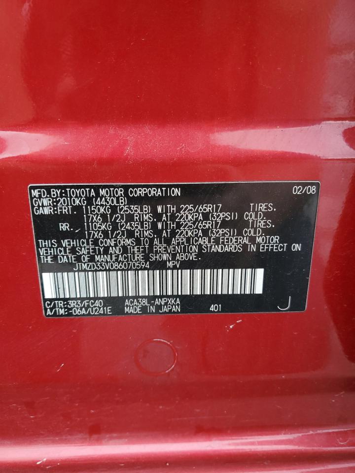 2008 Toyota Rav4 VIN: JTMZD33V086070594 Lot: 63602714