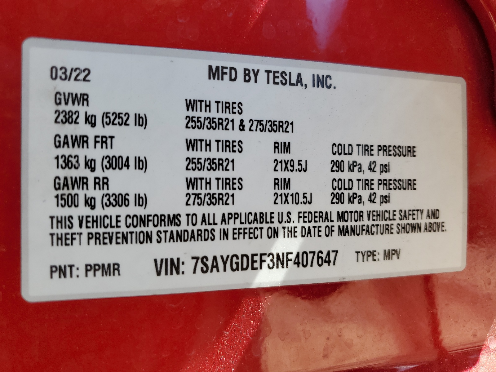 7SAYGDEF3NF407647 2022 Tesla Model Y