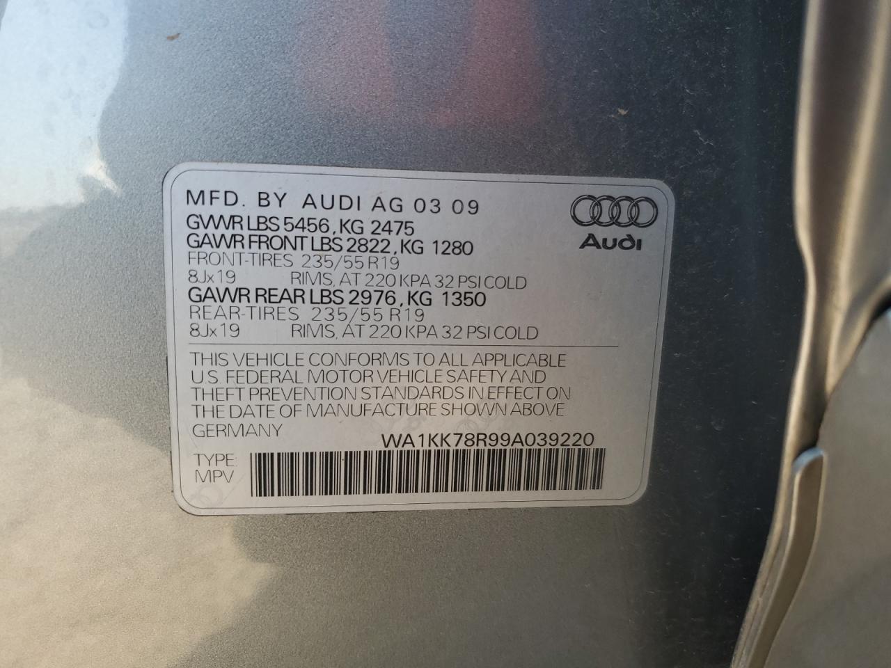 WA1KK78R99A039220 2009 Audi Q5 3.2